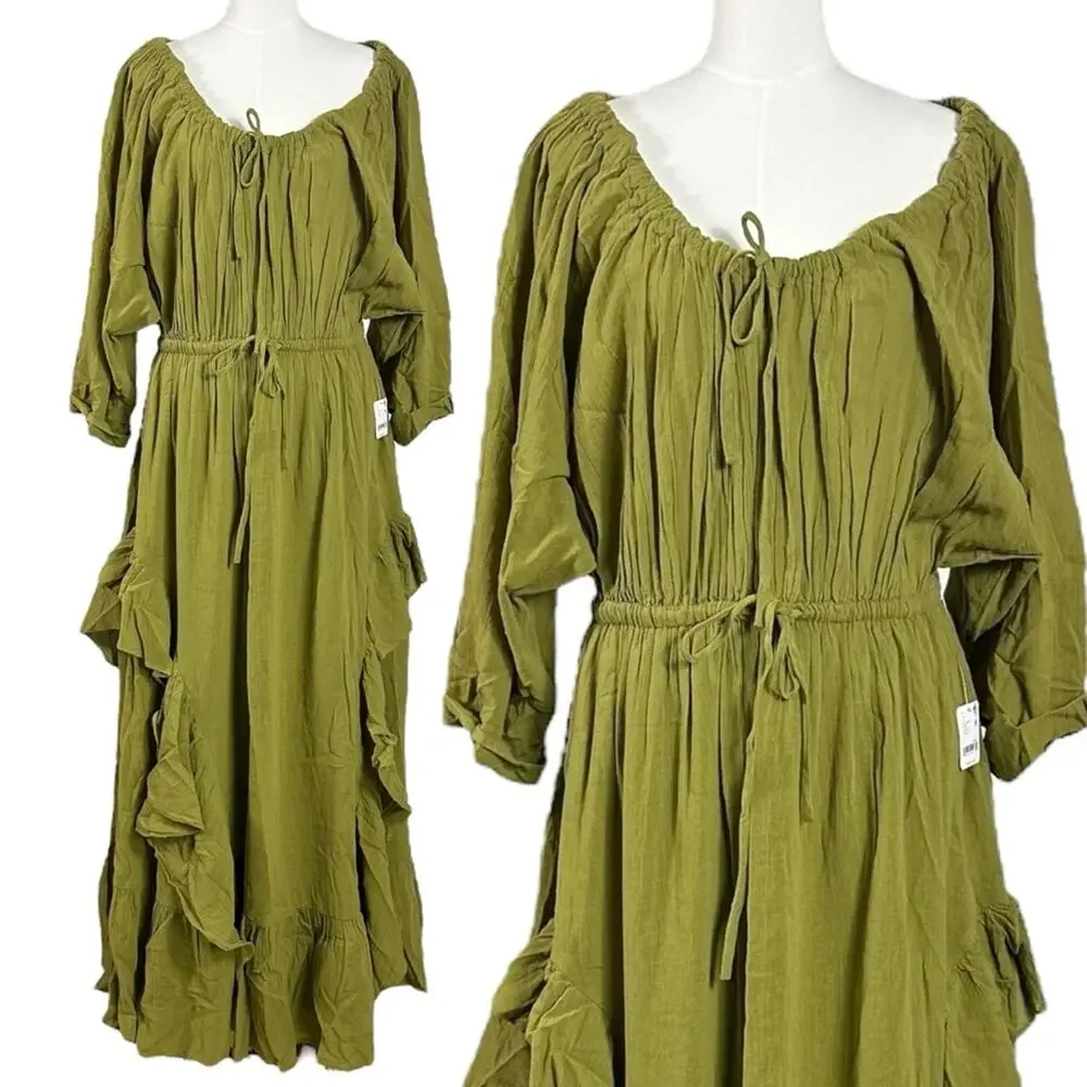 Free People Bohemian Witchy Ethereal Maxi Dress Green Moss Size Small NWT - Picture 5 of 11